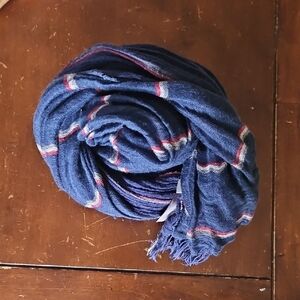 Vince Blue Scarf with Red and White Stripe Accents